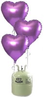 Helium Cilinder met 15 lila folie hart ballonnen