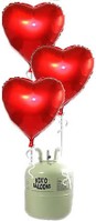Helium Cilinder met 15 rode folie hart ballonnen