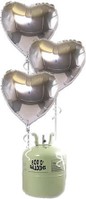 Helium Cilinder met 15 zilveren folie hart ballonnen