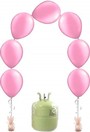 Helium Cilinder 50 met 25 doorknoopballonnen roze