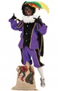 Zwarte Piet Plushe Zwart/Paars met cape Maat S