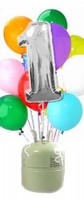 Helium Cilinder met zilveren folie ballon cijfer 1