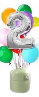 Helium Cilinder met zilveren folie ballon cijfer 2