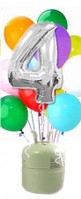 Helium Cilinder met zilveren folie ballon cijfer 4
