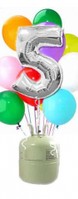 Helium Cilinder met zilveren folie ballon cijfer 5