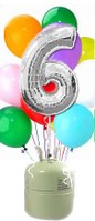 Helium Cilinder met zilveren folie ballon cijfer 6