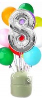 Helium Cilinder met zilveren folie ballon cijfer 8