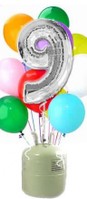 Helium Cilinder met zilveren folie ballon cijfer 9